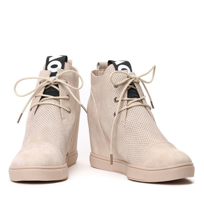 Beżowe sneakersy na krytym koturnie Abella - Obuwie