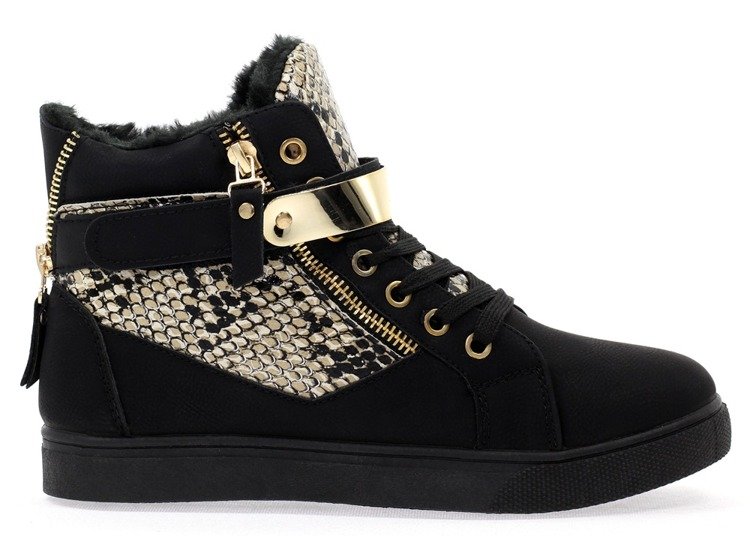 Czarne sneakersy ze złotą ozdobą - Obuwie