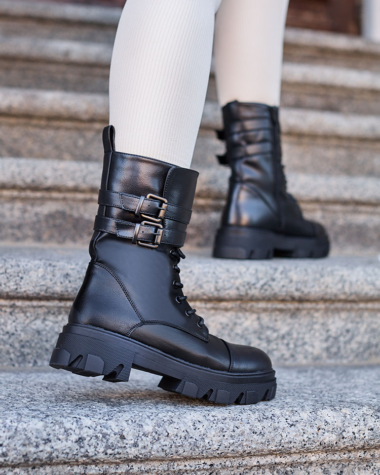 Royalfashion Dámske bagger čižmy z ekokože v čiernej farbe Faserti