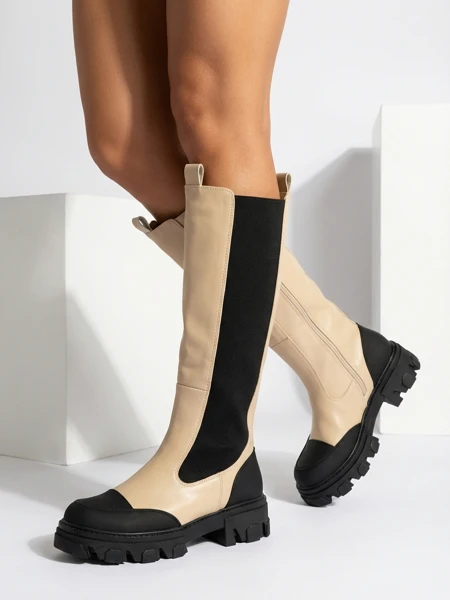 Royalfashion Béžové dámske čižmy do polovice lýtok Blyss