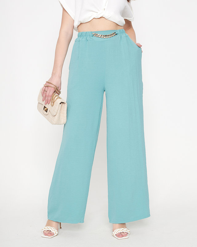 Dámske zelené široké palazzo nohavice s retiazkou - Oblečenie