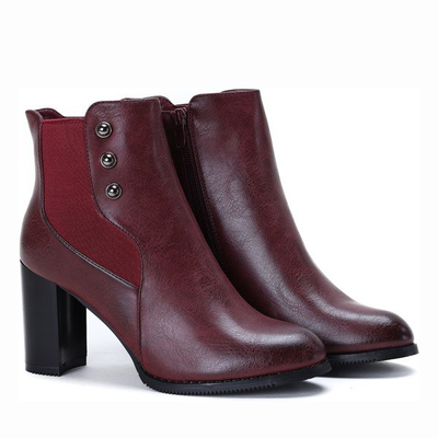 Bordowe botki na słupku Everyday - Obuwie
