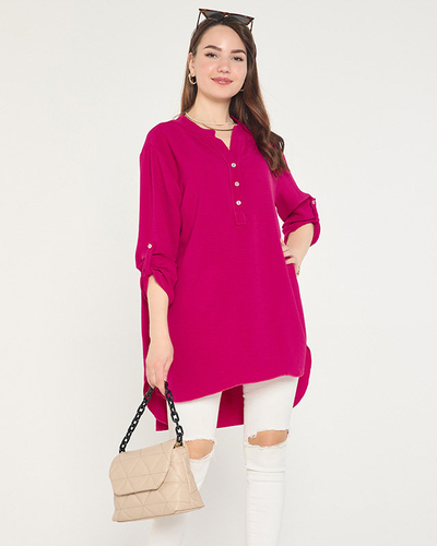 Fuchsiové dámske dlhé tunikové tričko s gombíkmi - Oblečenie