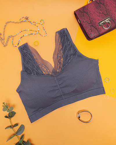 Dámska tmavosivá športová podprsenka s čipkou - spodná bielizeň