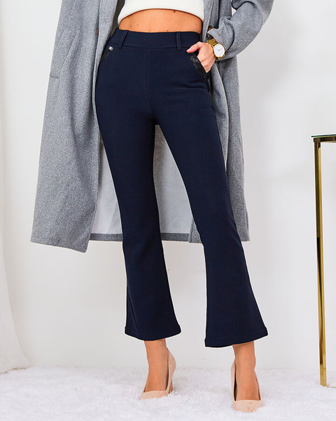 Royalfashion Dámske látkové nohavice a'la bells v námorníckej modrej farbe