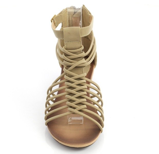 Béžové sandále na nízkom podpätku vyrobené z umelej kože Uasswerra - Obuv