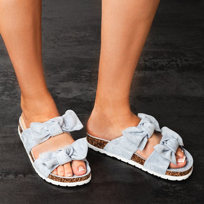 Modré papuče s mašličkou Marecia - Obuv