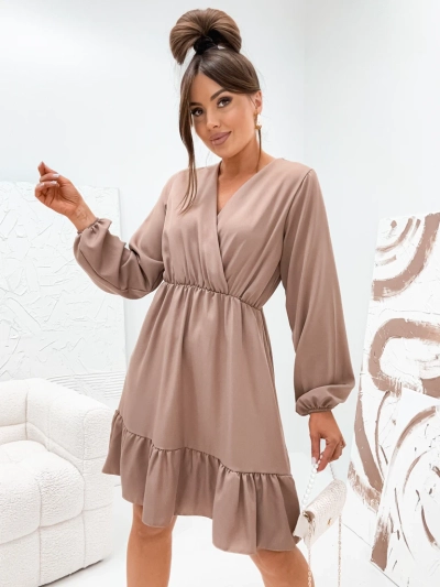 Royalfashion Ženska mini obleka z volančki in preklopnim izrezom