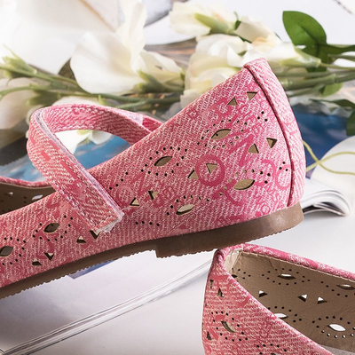 Dievčenské ružové prelamované baleríny s mašľou Turina - Topánky