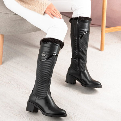 Čierne topánky na nízkom stĺpiku Meri - Obuv