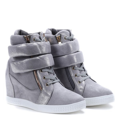 Szare sneakersy na koturnie Mea- Obuwie