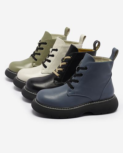 Čierne dámske čižmy z ekokože so žltými šnúrkami Getysa - Obuv