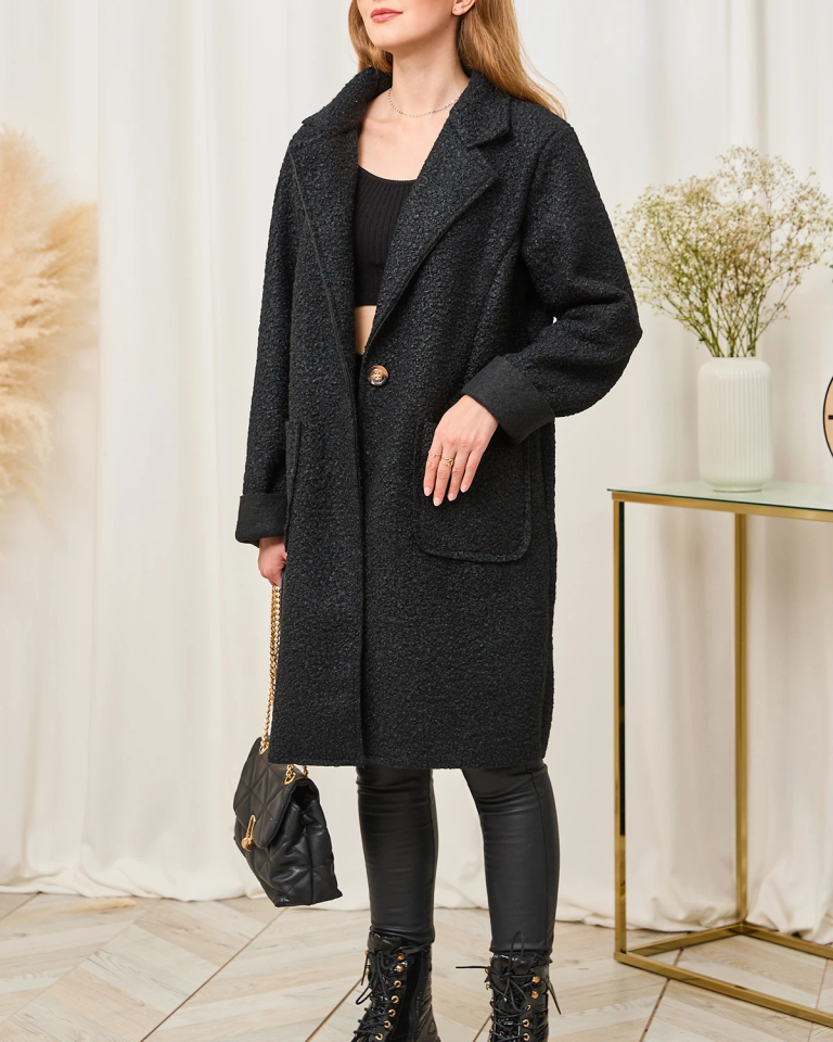 Royalfashion Čierny dámsky kabát z ovčej kože