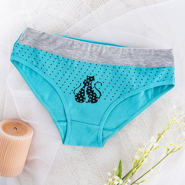 Dámske tyrkysové slipy s potlačou - Spodná bielizeň