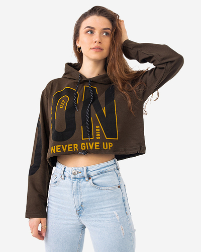 Tmavozelený dámsky crop top s kapucňou - Oblečenie