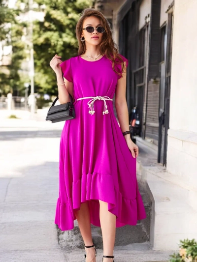 Royalfashion Dámske midi šaty s volánmi a krátkymi rukávmi
