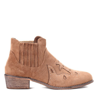 Karmelowe botki na płaskim obcasie Kate - Obuwie 