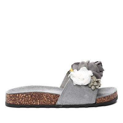 Szare klapki z kwiatkami Leslie- Obuwie