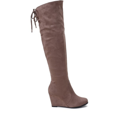 Brązowe kozaki na koturnie Aileen - Obuwie