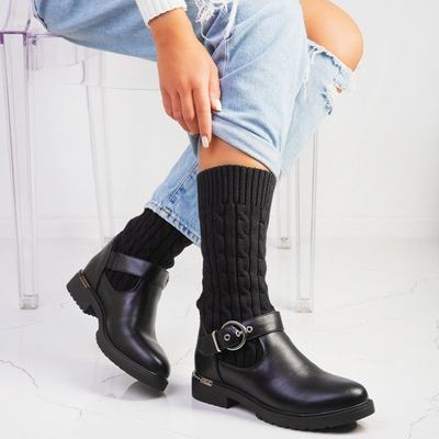 Czarne kozaki z materiałową cholewką Marin - Obuwie