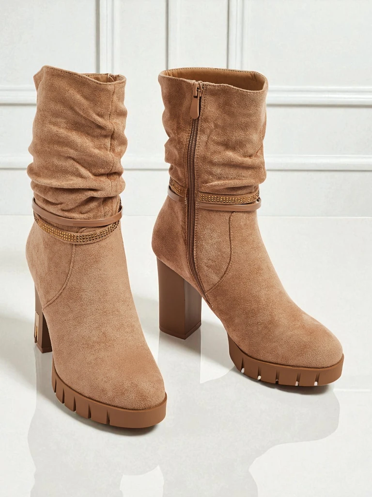 Ženski eko semiš gležnarji s peto BrambleDusk