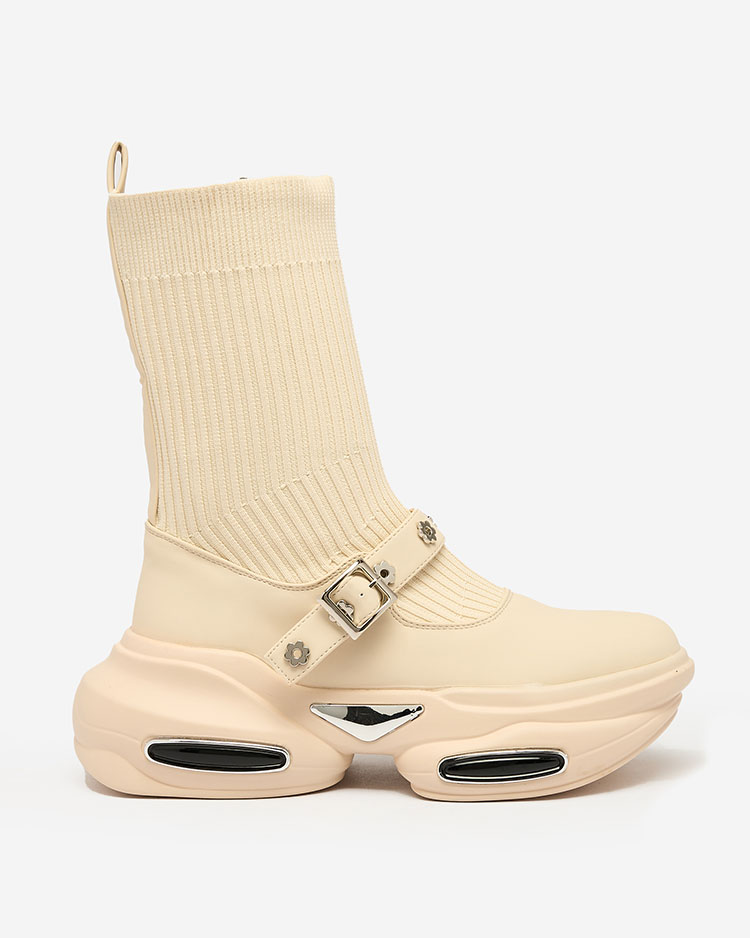 Royalfashion Dámske športové topánky so zvrškom a'la ponožka v béžovej farbe Folden