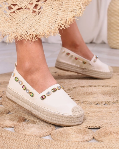 OUTLET Royalfashion Dámske espadrilky s kryštálmi v béžovej farbe Ziennie