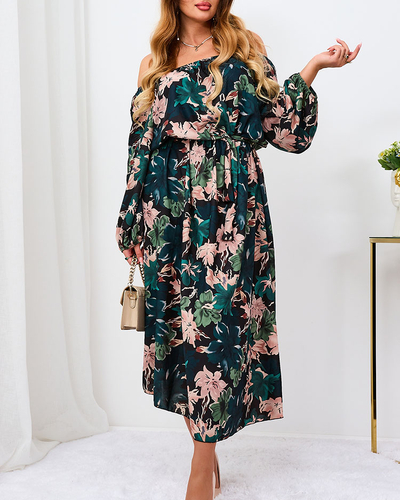 Royalfashion Čierno-zelené kvetinové maxi šaty pre ženy