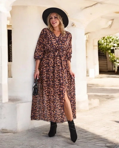 Royalfashion Vzorované dámske maxi šaty Camel