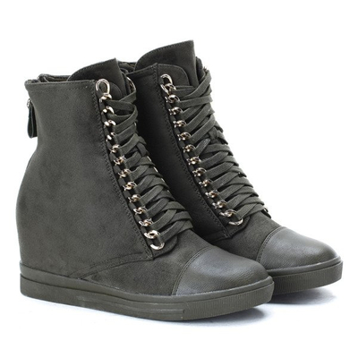 Ciemnozielone sneakersy na krytym koturnie Harlow- Obuwie