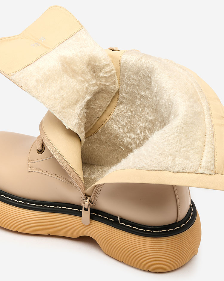 Royalfashion Béžové dámske šnurovacie čižmy na pevnej podrážke Diret