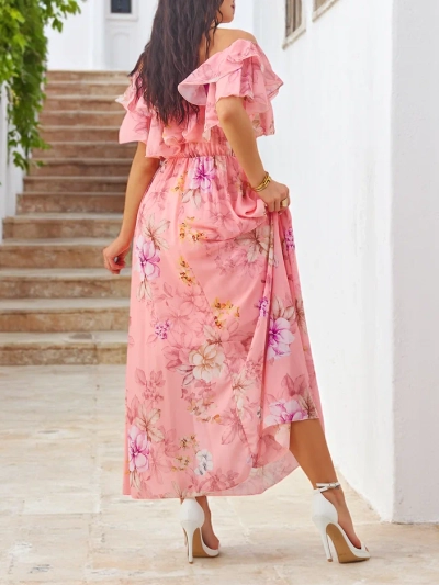 Royalfashion Dámske šaty bez ramienok s krátkymi rukávmi v rôznych kvetinových vzoroch