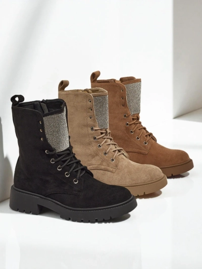 Eko semiš ženski gležnarji na vezalke Ferlyne