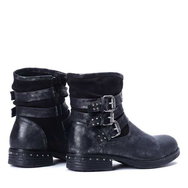 Czarne botki z trzema klamrami Ann - Obuwie