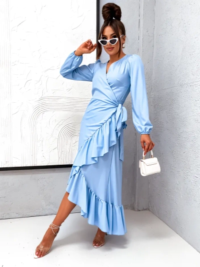 Royalfashion Viazané midi šaty pre ženy s volánmi