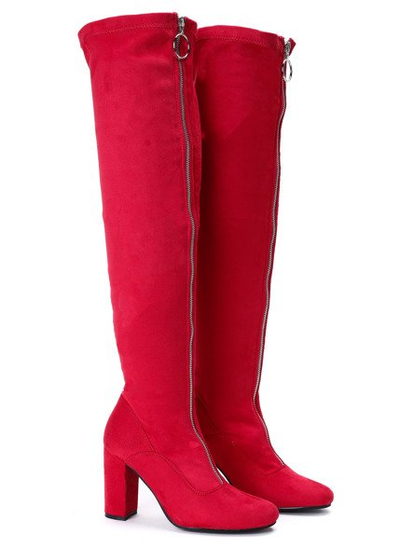 Czerwone kozaki na wysokim słupku Layla - Obuwie