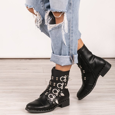 Czarne workery z czterema sprzączkami Bell- Obuwie