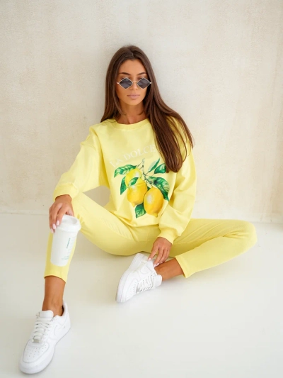 Royalfashion Dámsky bavlnený set s mikinou a legínami s citrónovým motívom