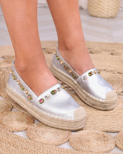 Dámske strieborné espadrilky s kryštálmi Ziennie - Obuv
