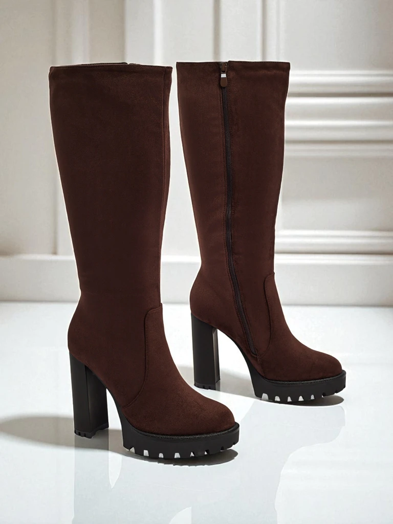 Ženski eko semiš škornji s stebričasto peto GaleNest