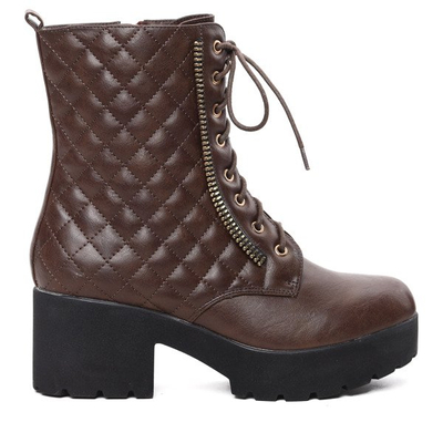 Brązowe botki na platformie Barbra- Obuwie