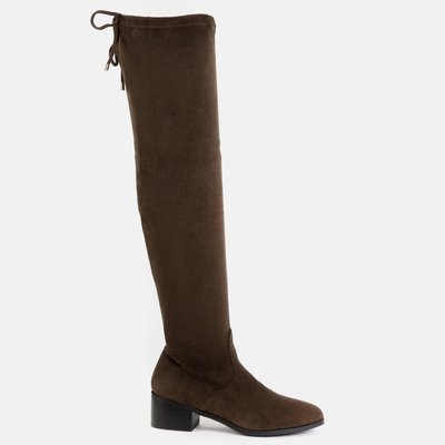 Khaki semišové čižmy nad kolená Ludy- Obuv
