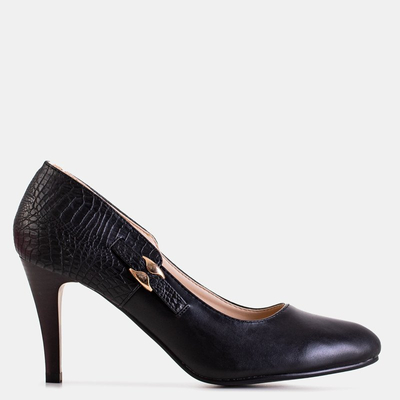 Čierne dámske lodičky na podpätku so sponou Choth- Footwear