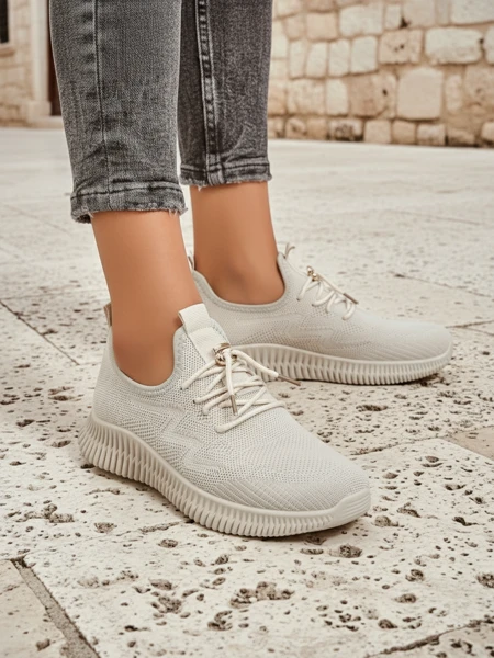 Aurelia Beige Royalfashion – Bež ženske superge tkanina vezalke