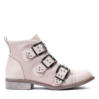 Różowo-beżowe workery z trzema klamrami Momo - Obuwie