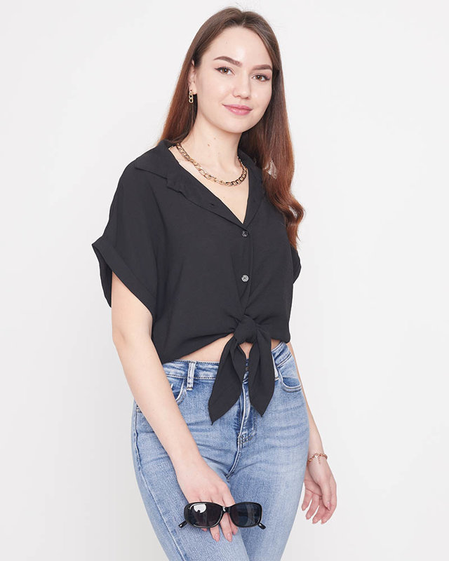 Čierna dámska košeľa na zaväzovanie - oblečenie