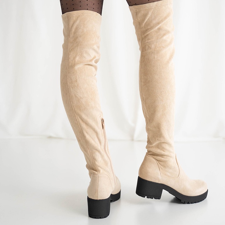 Béžové čižmy pod kolená Erwinet - Obuv