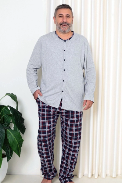 Royalfashion Pánske bavlnené pyžamá v károvanom vzore VEĽKOSŤ PLUS