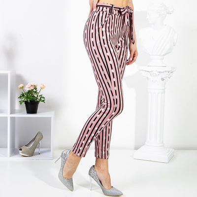 Dámske tmavo ružové pruhované nohavice - Oblečenie