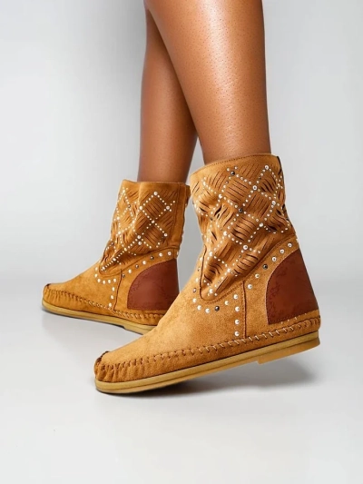 Royalfashion Dámske členkové čižmy s nízkym klinom a cvočkami Indický štýl